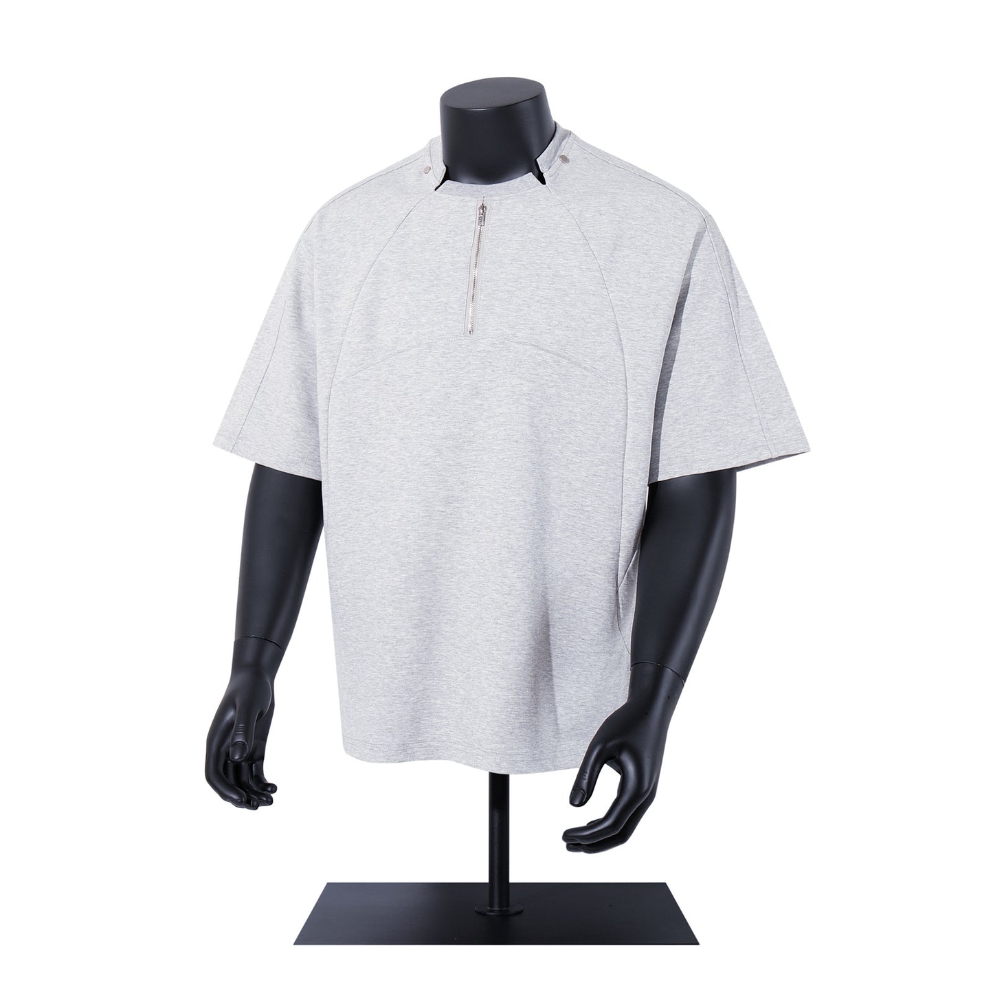 Half Zipper High-Neck Structured Short Sleeve T-Shirt WN26874