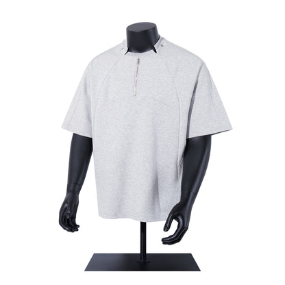 Half Zipper High-Neck Structured Short Sleeve T-Shirt WN26874