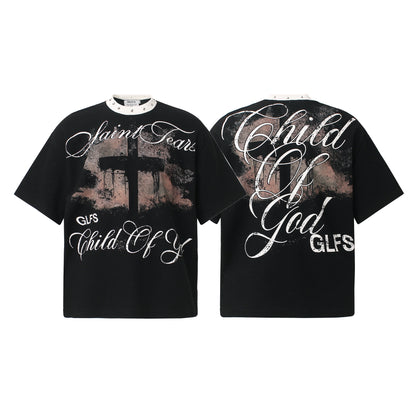 Waffle Graffiti Print Oversize Short Sleeve T-Shirt WN25933