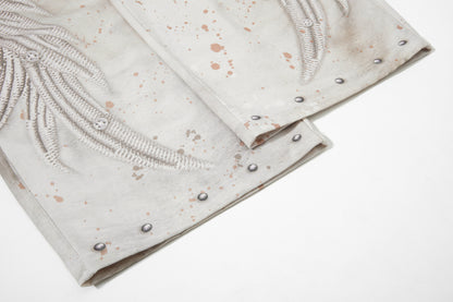 Studs Paint Wing Wide Leg Denim Jeans WN25752