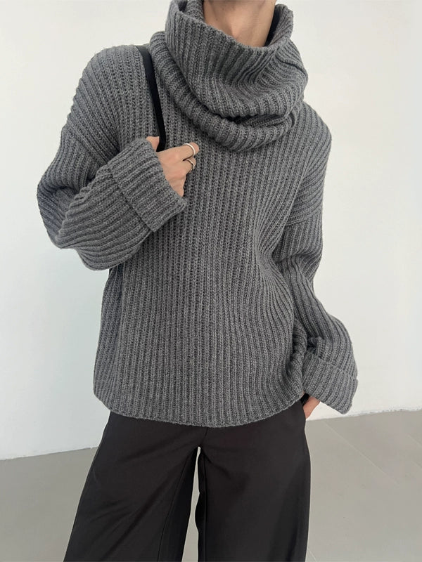 Attached Scarf Wool Knit Sweater WN21561