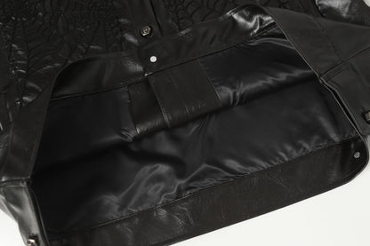 Shoulder-Pad Spider Web PU Leather Jacket Wide Leg Pants Setup WN27913
