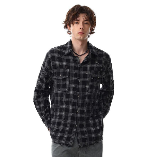 Plaid Damage Wash Long Sleeve Shirt WN25716