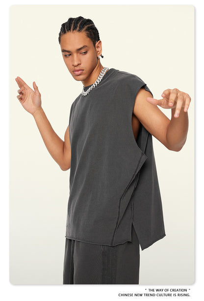 Washed Oversize Sleeveless T-Shirt WN6069