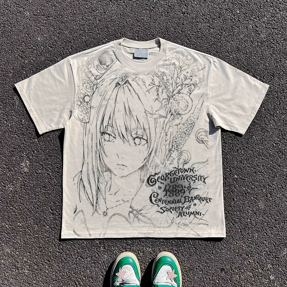 Illustration Print Oversize Short Sleeve T-Shirt WN16730