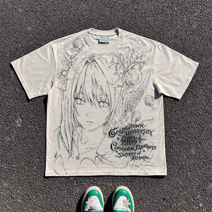 Illustration Print Oversize Short Sleeve T-Shirt WN16730