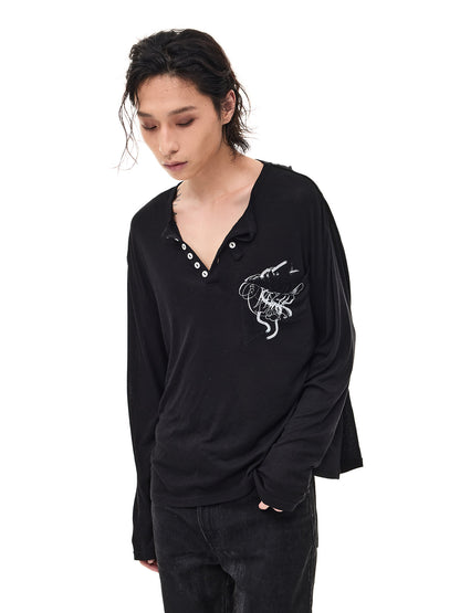 Merino Tencel Soft Henley Neck Long Sleeve T-Shirt WN26682