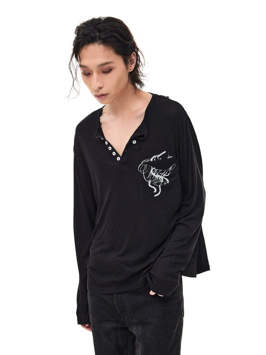 Merino Tencel Soft Henley Neck Long Sleeve T-Shirt WN26682