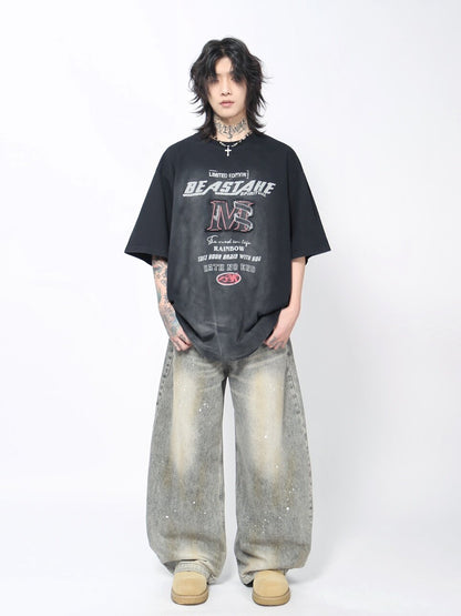 Washed Letter Print Oversize Short Sleeve T-Shirt WN24481