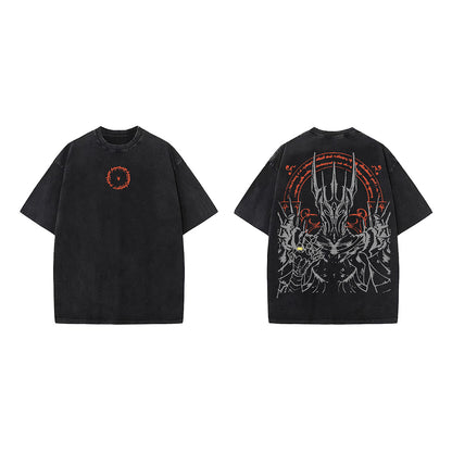 Washed Knight Print Oversize Short Sleeve T-Shirt WN26904