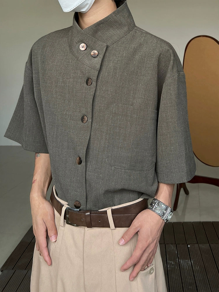 Minimalist Stand Neck Short Sleeve Shirt WN19972