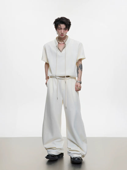 Houndstooth V-Neck Short Sleeve T-Shirt & Double Waistband Curved Hem Pants Setup WN18366