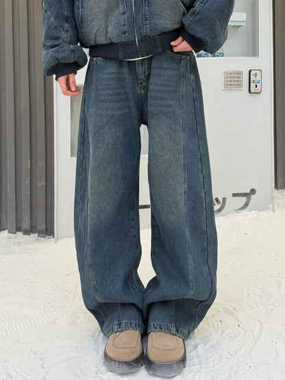 Fake Fur Collar Hooded Denim Jacket & Wide Leg Denim Jeans Setup WN23190