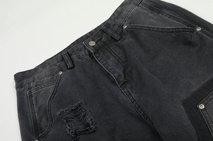 Washed Damage Wide Leg Denim Jeans WN26058