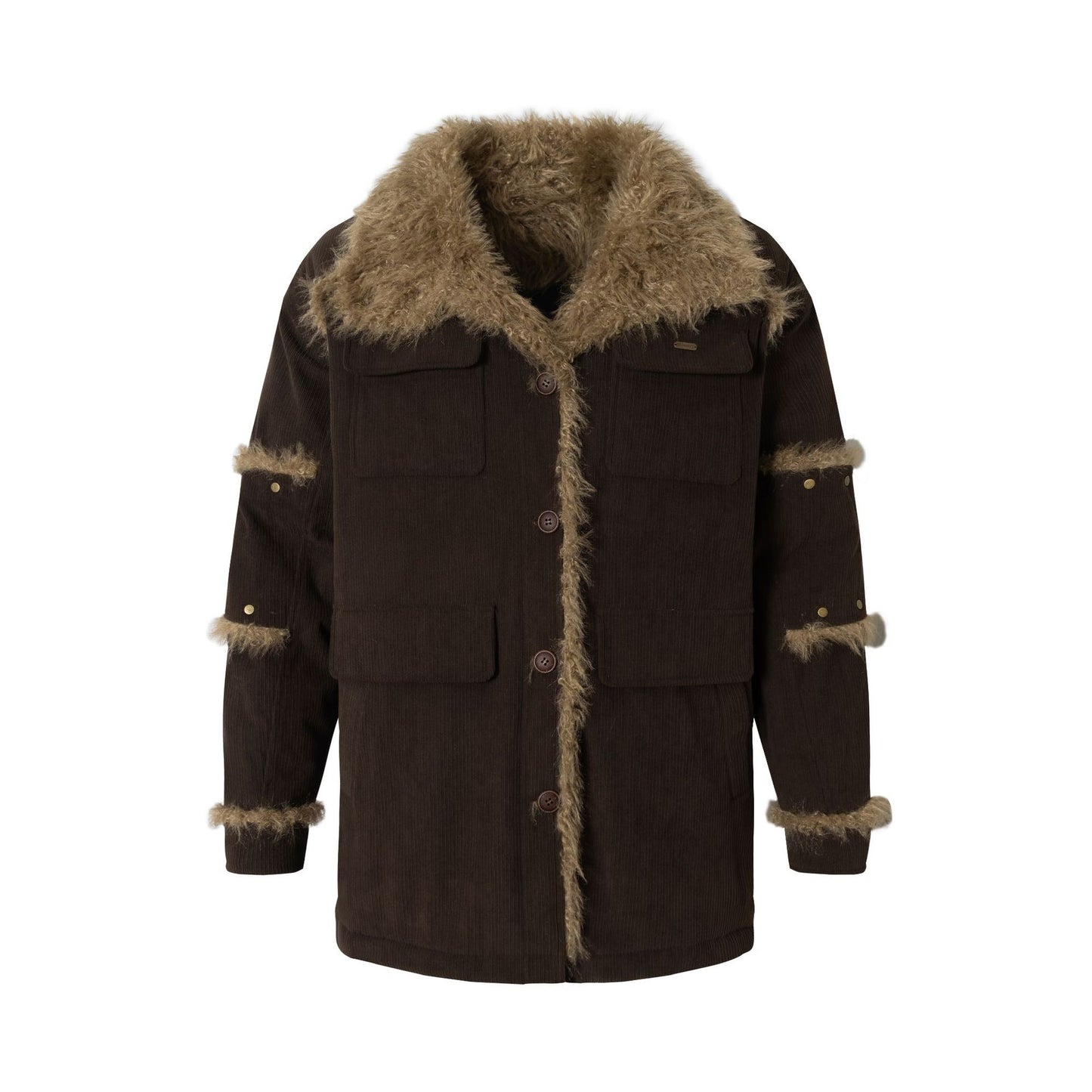 Large Fake Fur Collar Fleece Lining Corduroy Jacket WN21897