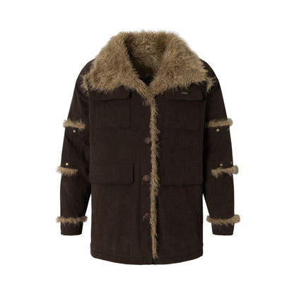 Large Fake Fur Collar Fleece Lining Corduroy Jacket WN21897