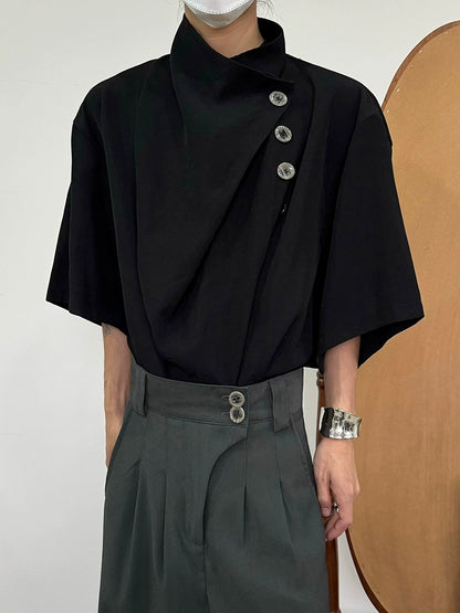 Asymmetry Button Design Short Sleeve Shirt WN19952