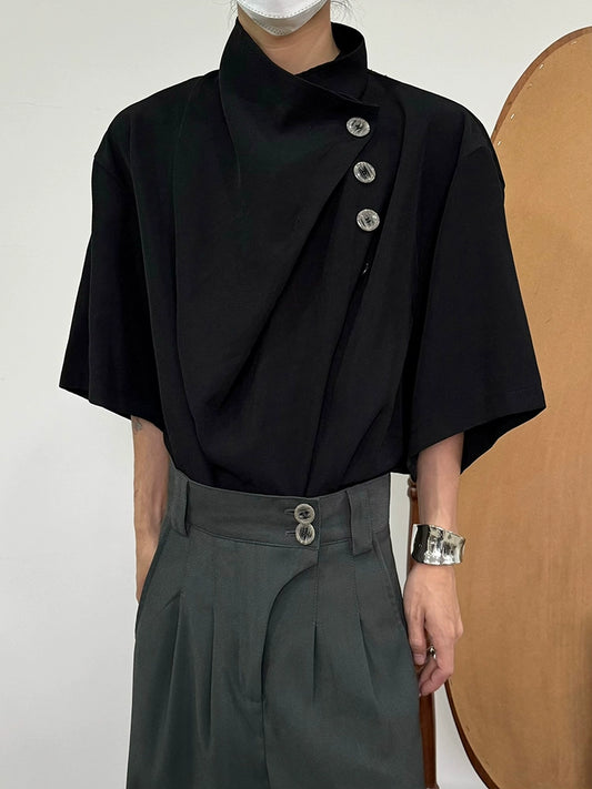 Asymmetry Button Design Short Sleeve Shirt WN19952