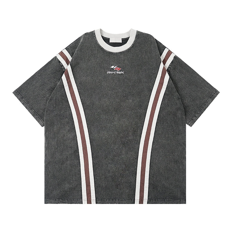 Logo Embroidery Wash Round Neck Short Sleeve T-Shirt WN5325