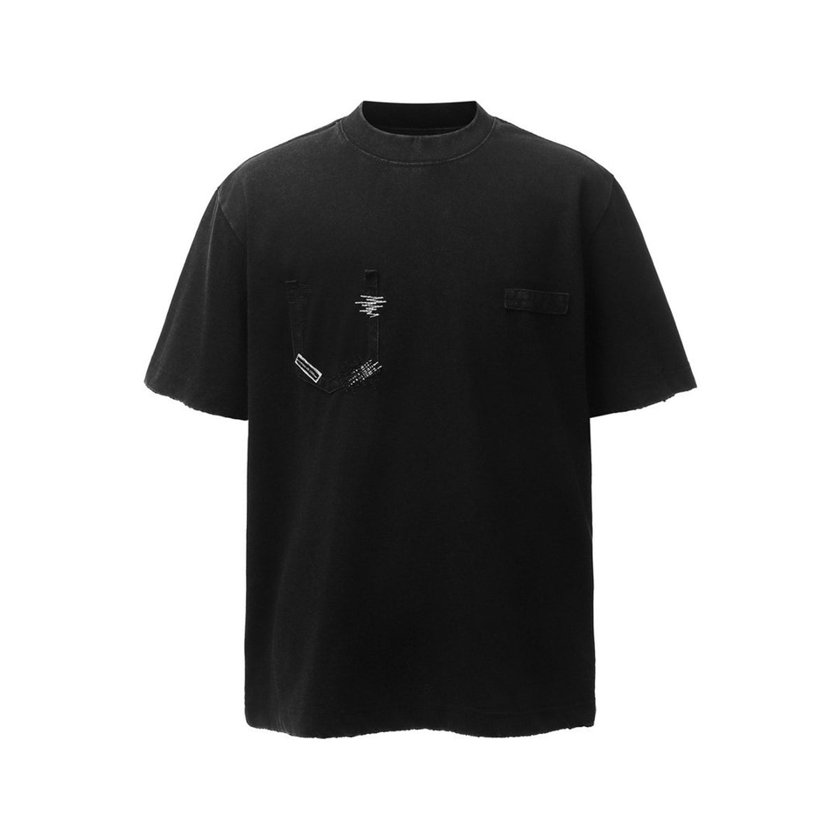 Damage Raw Edge Patch Pocket Short Sleeve T-Shirt WN26816