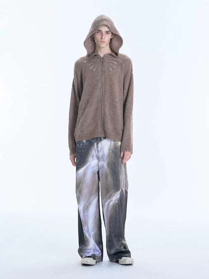 Sequin Embroidery Wool Zipper Hoodie WN18949