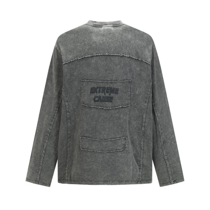 Washed Frayed Pullover Sweatshirt WN23029