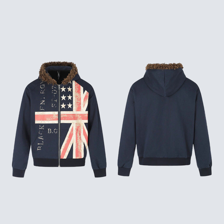 Fake Fur Graphic Print Zipper Hoodie WN27790