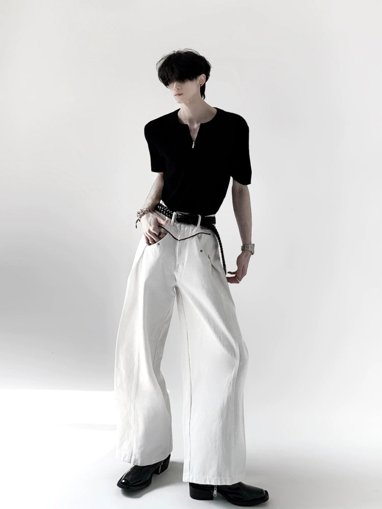 Pleats Design High Waist Wide Leg Denim Jeans WN20333