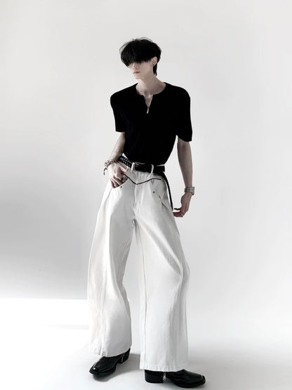 Pleats Design High Waist Wide Leg Denim Jeans WN20333