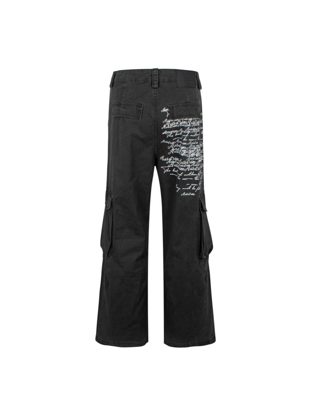 Letter Print Washed Wide Leg Cargo Denim Jeans WN27898