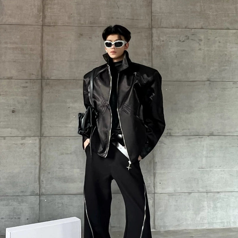 Shoulder-Pad Silky Glossy Tailored Jacket WN21938