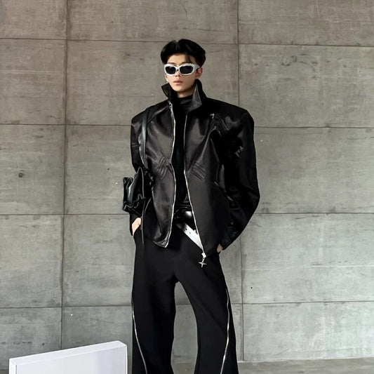 Shoulder-Pad Silky Glossy Tailored Jacket WN21938