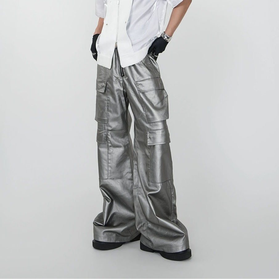 Short Zipper Jacket & Coated Wide Leg Denim Jeans Set WN17411