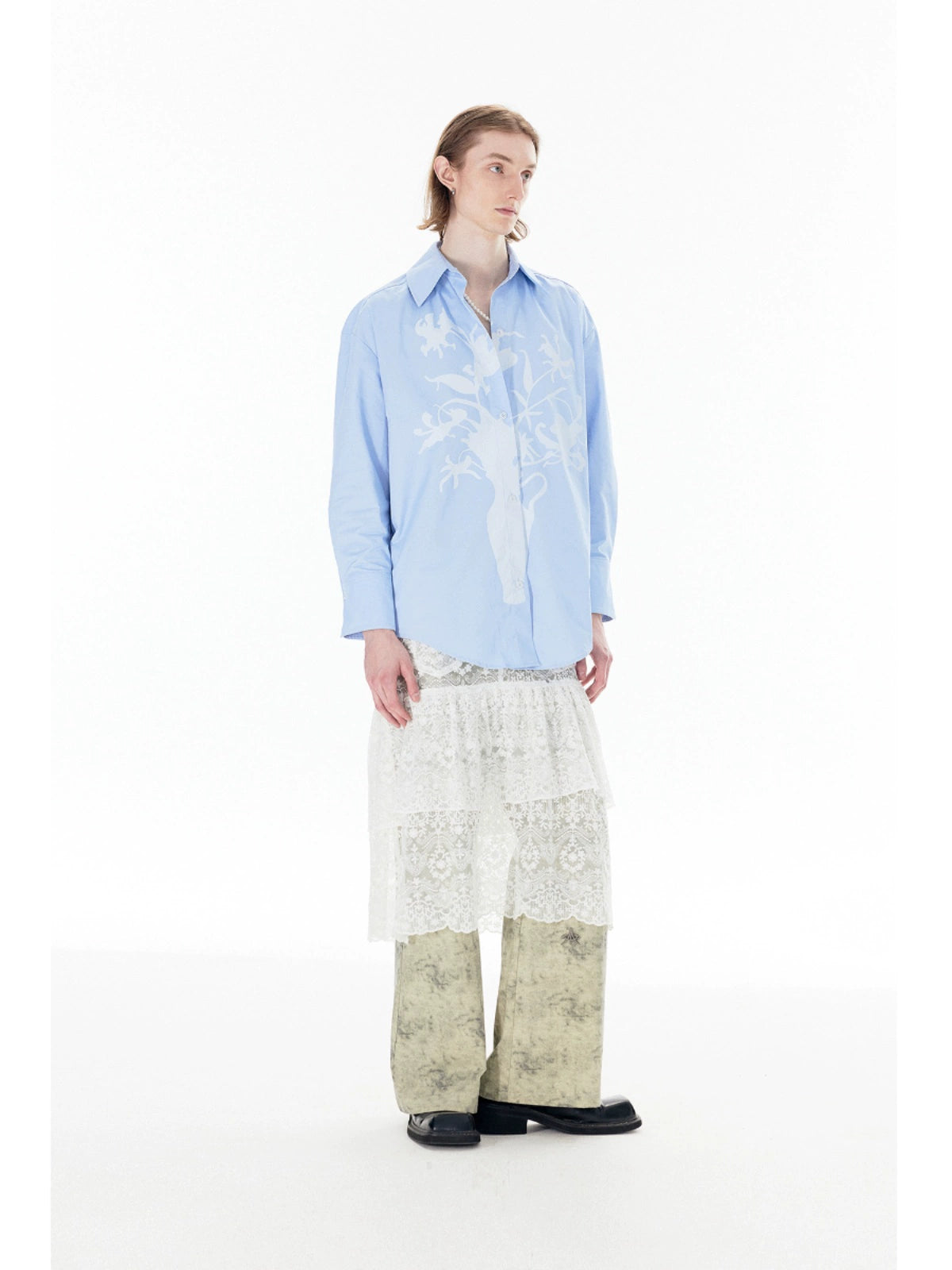 Vase Print Oversize Long Sleeve Shirt WN18864