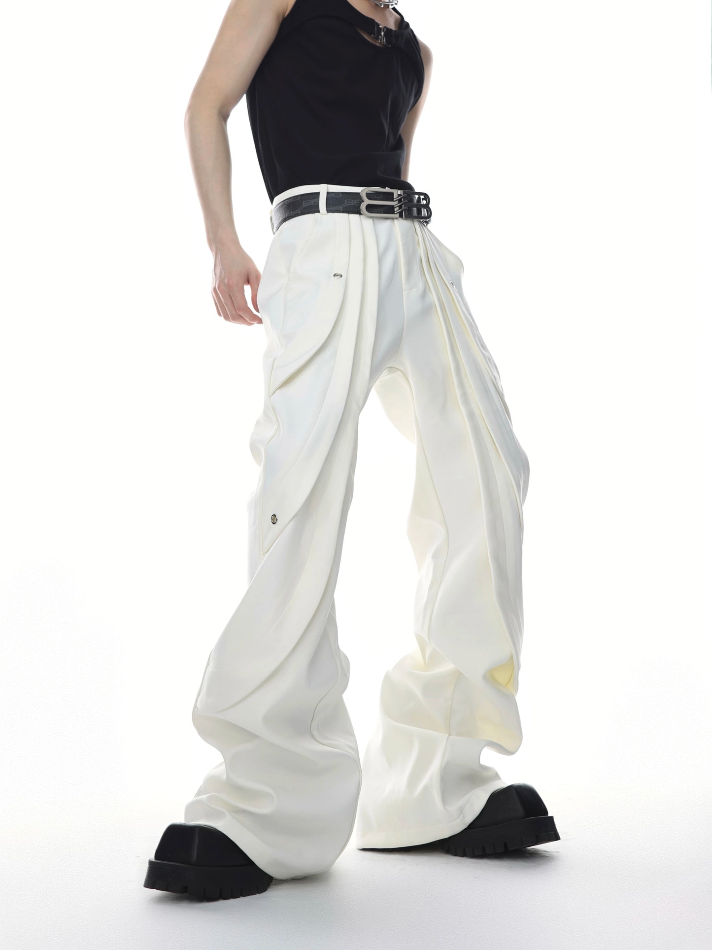 High Waist Pleats Flare Trousers WN6961