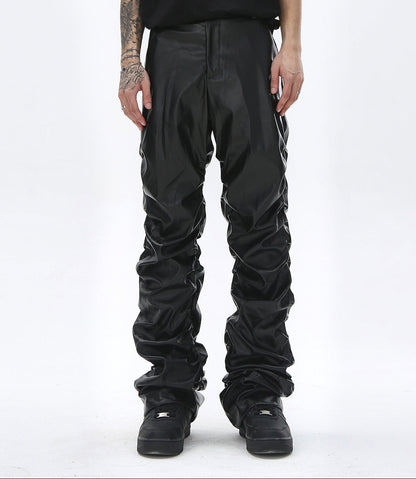 PU Leather Pleats Straight Pants WN25754