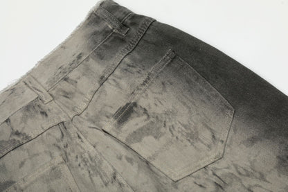 Washed Graphic Design Wide-Leg Straight Denim Jeans WN16807