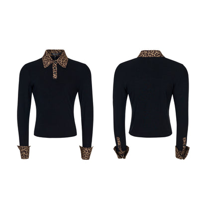Leopard Polo Collar Long Sleeve T-Shirt WN22142
