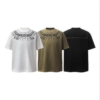 Dollar Bill Collar Print Short Sleeve T-Shirt WN26824