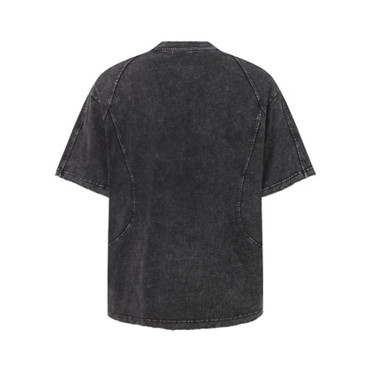 Washed Panel Design Zipper Detail Short Sleeve T-Shirt WN25377