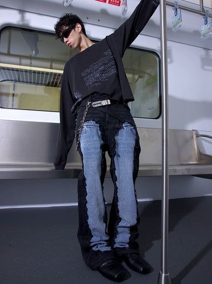 Deconstruction Patch Damage Washed Flare Denim Jeans WN21300