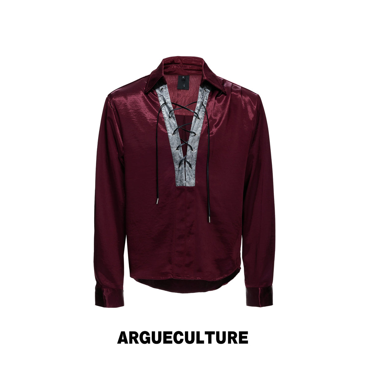 V-Neck Lace-Up Satin Cropped Long Sleeve Shirt WN27038