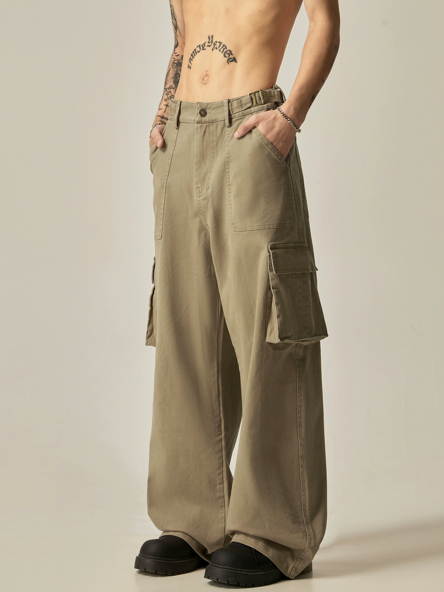 Washed Wide Leg Cargo Pants WN8966