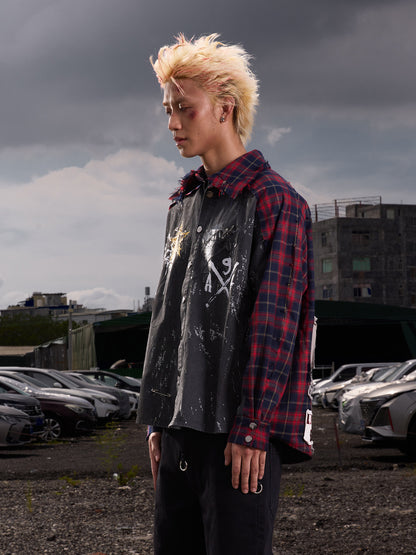 Patchwork Graffiti Washed Long Sleeve Shirt WN27155