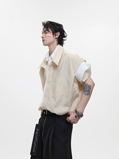 Stripe Fake Layered Short Sleeve Shirt WN18368