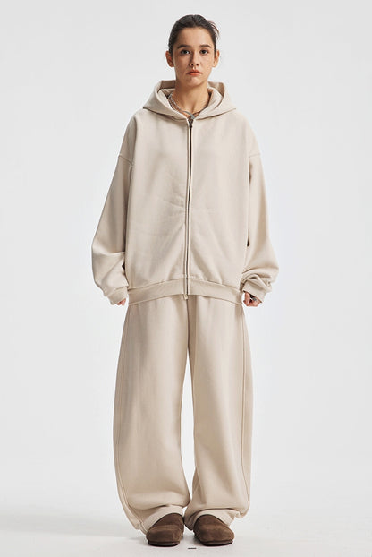 Fleece Lining Side Pocket Zipper Hoodie & Fleece Lining Wide Leg Sweatpants Setup WN23114