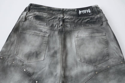 Washed Graffiti Dirty-Dye Denim Half Pants WN25741