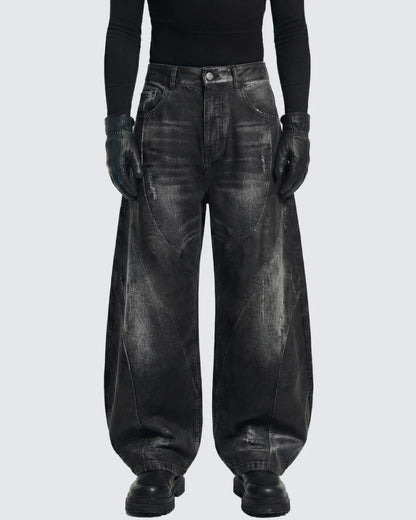 Washed Patchwork Curved Faded Denim Jeans WN27895