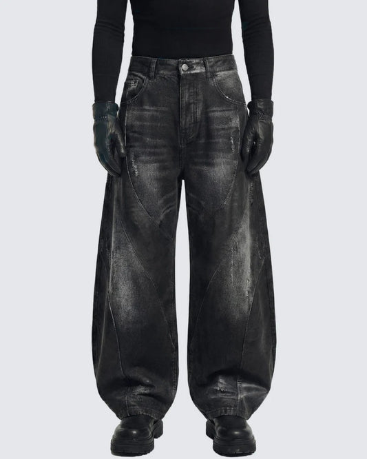 Washed Patchwork Curved Faded Denim Jeans WN27895