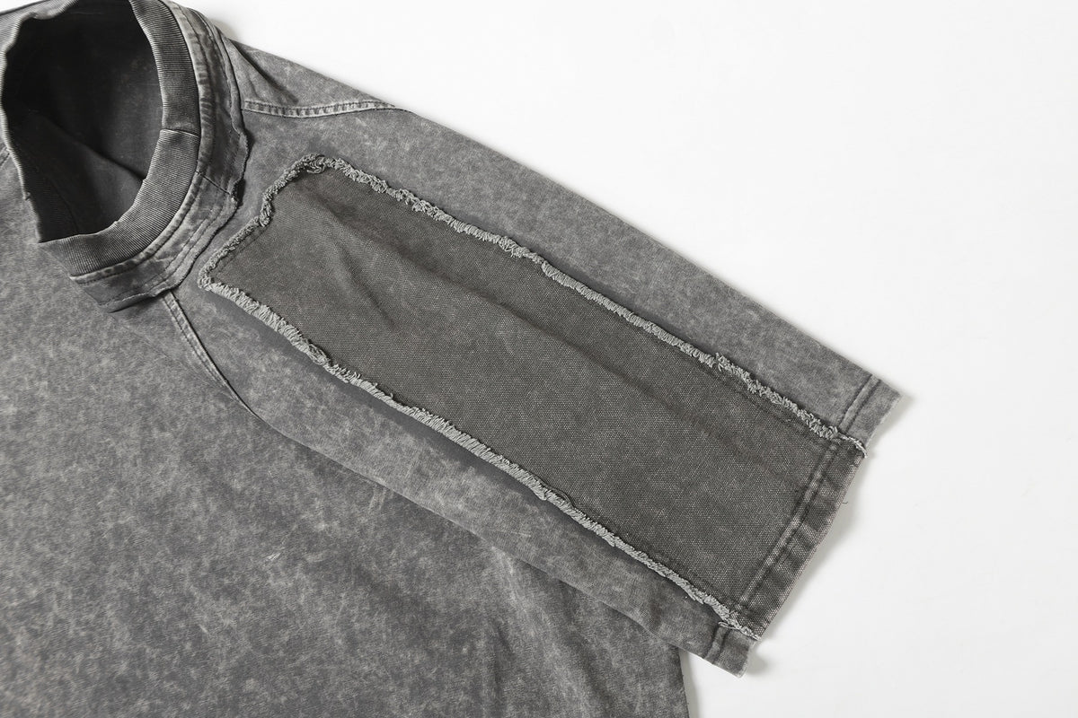 Washed Raw Edge Pocket Fake Layered Short Sleeve T-Shirt WN26891